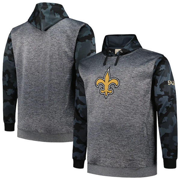 Men's New Orleans Saints Heather Charcoal Big & Tall Camo Pullover Hoodie